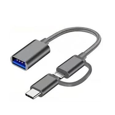 Imagem de Cabo Adaptador OTG 2 em 1, Micro USB e Type-C para USB 3.0, Metalizado, 15cm, Compatível com Smartphones Android, Para Mouse, Teclado e Disco U (cinza)
