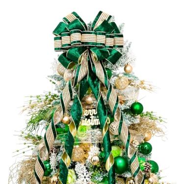 Imagem de Hismir Arco de enfeite de árvore de Natal, 133 x 33 cm de veludo, grande decoração de laço de Natal com linha de serpentina longa, decorações de Natal para casa de festa de guirlanda de árvore (linha