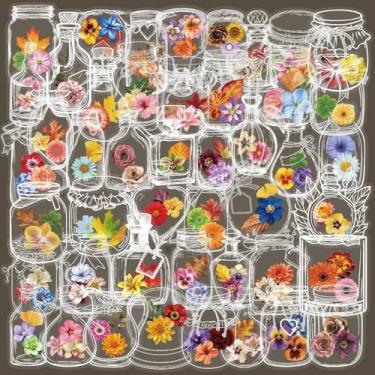 Imagem de 50 garrafas transparentes de desenhos animados com adesivos de flores secas, material de conta de mão PET transparente, caderno de guitarra decorativo