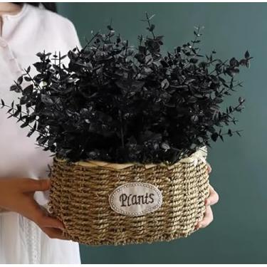 Imagem de Buquê de folhas de eucalipto artificiais pretas para Halloween, festa festiva, decoração de casa, plantas falsas, caules, vaso de mesa, decoração (10 peças)