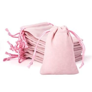 Imagem de 20 peças de sacos de veludo com cordões rosa 15 x 12 cm bolsas de joias de tecido de veludo, bolsas de armazenamento para presente de casamento, festa de Natal, embrulhos de lembrancinhas