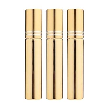 Imagem de Kit com 3 Mini Frasco Portátil de Perfume de Vidro Recarregável com Borrifador Spray Ideal para Levar na Bolsa Estojo de Maquiagem Prático e Compacto Com Capacidade de 10ml (Dourado)