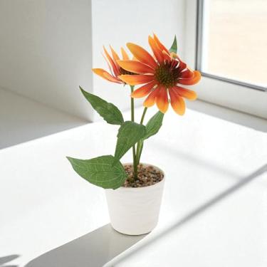 Imagem de Generic 1 peça de plantas artificiais, crisântemo, pinha, dupla, arranjo de mesa, plástico, laranja, 9 x 9 x 27 cm