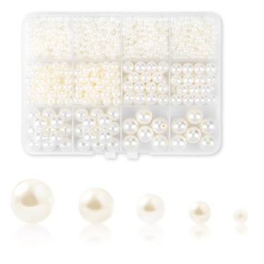 Imagem de 1228 peças de contas de pérolas, 5 tamanhos redondos com orifício para kit de fabricação de pulseiras, brincos de colar de artesanato DIY