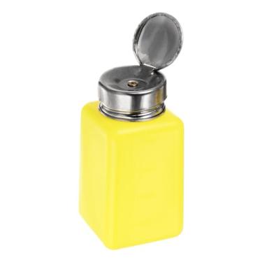 Imagem de Dispensador de álcool solvente 200 ml (189.9 g) Bomba dispensador de líquido push down com tampa de aço inoxidável de vedação para removedor de esmalte de limpeza de acetona, amarelo