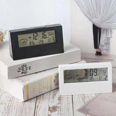 Imagem de Genérico, Relógio Despertador de Mesa Cabeceira LCD com Calendário Medidor Temperatura Umidade Alarme