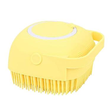 Imagem de F Fityle Escova corporal de silicone com dispensador de gel para banho de sabão para esfoliação suave, massagem na pele, esfregão corporal para banho de morcego – amarela
