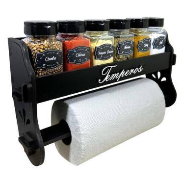 Imagem de Porta Temperos/Condimentos MDF kit 06 potes quadrado c/ Tampa Dosadora