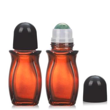 Imagem de RAMFIYN Pacote com 2 frascos grandes de vidro âmbar de 50 ml para óleos essenciais, perfume, aplicador de bola de rolo de quartzo, recipientes vazios de desodorante com bola de cristal