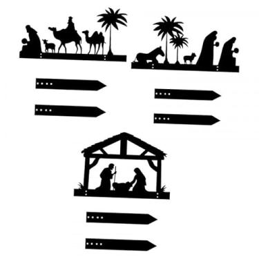 Imagem de Ｂｅｓｇａ Placa de jardim com silhueta de presépio, decoração de Natal, placa de jardim com estacas para gramado, caminho externo, festival, quintal, Style a B C