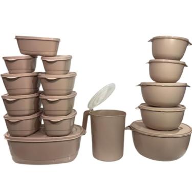 Imagem de Potes Hermeticos para Mantimentos,Kit Jogo de Cozinha C/15 Potes de Plastico Hermetico Resistente Ideal para Armazenar Alimentos+Jarra(Kit 16 Peças - BEGE)