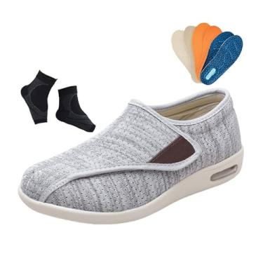 Imagem de Chinelos Diabéticos Homem, Calçado Masculino Ajustável Para Pés Inchados Confortável Para Caminhar Calçado Diabéticos, Chinelos Ortopédicos Ajustáveis ​​de Fácil Fecho, Para Avô Avó(Light gray,38 EU)
