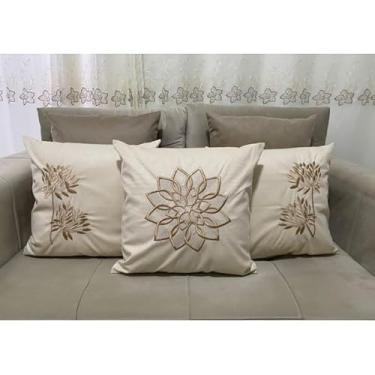 Imagem de Kit 5 Capas de Almofadas Decorativas 45x45cm em Tecido Suede com Bordado e Zíper Invisível – Sofá, Cama e Poltrona(Bege estrela)