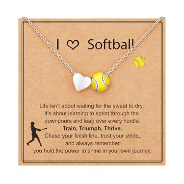 Imagem de ESPVO Colar de softbol/futebol/vôlei/basquete para meninas e mulheres, acessórios esportivos, joias de presente para amantes de 40,6 cm + 7,6 cm, Latão, Sem Pedra Preciosa