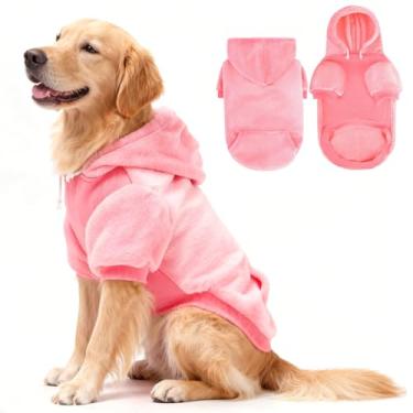 Imagem de EXPAWLORER Moletom com capuz básico de flanela para cães - Suéter de lã macia quente para inverno outono com orifício e bolso, roupas para animais de estimação para clima frio, casaco de moletom para