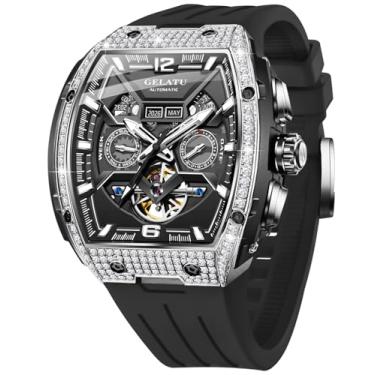 Imagem de OLEVS GELATU Relógio Mecânico Automático Masculino Multifuncional Diamante Mostrador Esqueleto Luxo Cristal Safira 50 M À Prova D'água, 6016: prata