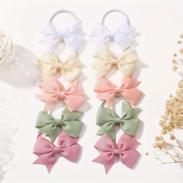 Imagem de Laços de cabelo com laços, 10 peças de prendedores de rabo de cavalo pequenos elásticos elásticos elásticos de 5 cm para jovens