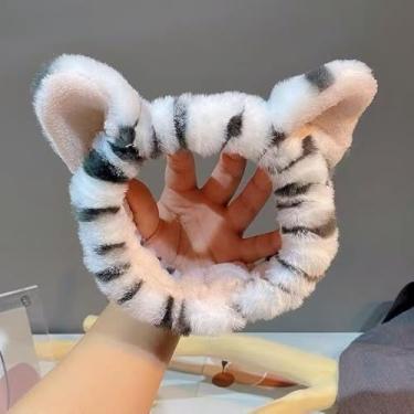 Imagem de Bandanas femininas de maquiagem – Linda faixa de cabelo de tigre branca fofa para lavar o rosto e cuidados com a pele