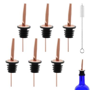 Imagem de 6 bicos de despejo para garrafas de licor, despejadores de aço inoxidável clássicos com bico cônico, derramadores de fluxo livre, borda de garrafa clássica de 3/10.2 cm (6, ouro rosa)