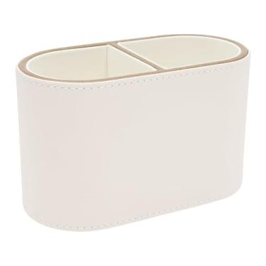 Imagem de KHZSPP Suporte de caneta para mesa, organizador de mesa de couro PU, organizador de maquiagem minimalista moderno, multifuncional, material de escritório para casa, crianças e escola (branco)