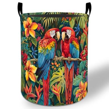 Imagem de Cesta de roupa suja tropical papagaio 50 x 40 cm, balde de armazenamento de roupas Oxford dobrável à prova d'água para quarto, banheiro, quarto, berçário, organizador de brinquedos, presentes para