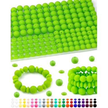 Imagem de 200 contas de silicone FIVEIZERO misturadas para fabricação de chaveiros, contas de silicone de lentilha redondas de 12 mm 15 mm e 12 mm para canetas, pulseira, colar, artesanato DIY (verde-limão)