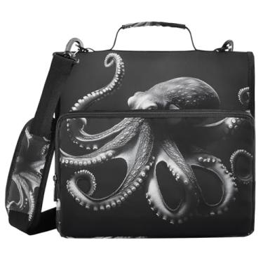 Imagem de Fichário de 3 anéis com zíper com alça de ombro, polvo, fichários de 3,8 cm, grande capacidade, vários bolsos para material de escritório escolar