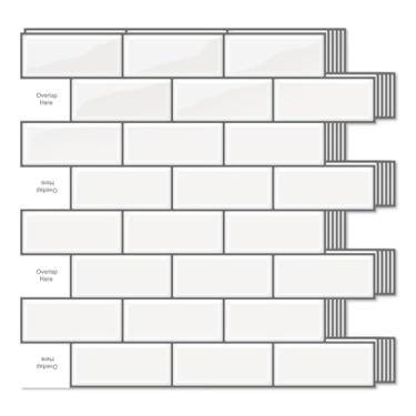 Imagem de Karecel Retire e cole o fundo de azulejos 3D do metrô, 10 folhas 30,5 x 30,5 cm, decoração de parede de cozinha, azulejos autoadesivos à prova d'água para banheiro, chuveiro, lavanderia, locatário