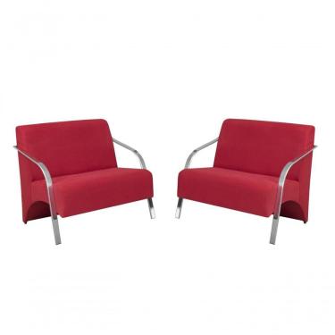 Imagem de Kit 2 Poltronas 2 Lugares Vênus Braço Alumínio Suede