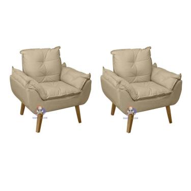 Imagem de Kit 02 Poltrona Decorativa Opala Suede Bege Linho Smf Decor