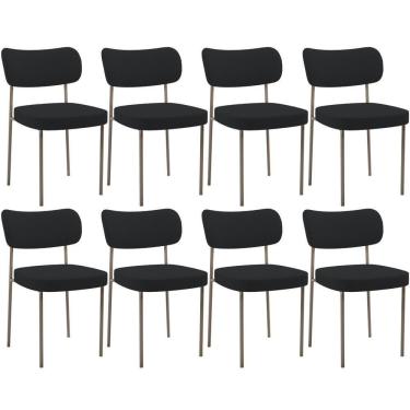 Imagem de Kit 08 Cadeiras Estofadas Para Sala De Jantar Melina Base Arena L02 Bouclê Preto - Lyam Decor