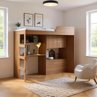 Imagem de Cama Alta Multifuncional com Baú e Escrivaninha Lion