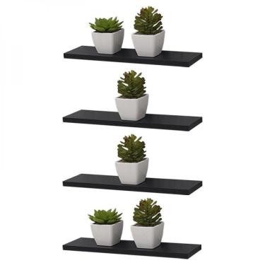 Imagem de Kit 4 Prateleiras 40 X 10cm Preta Suporte Invisível