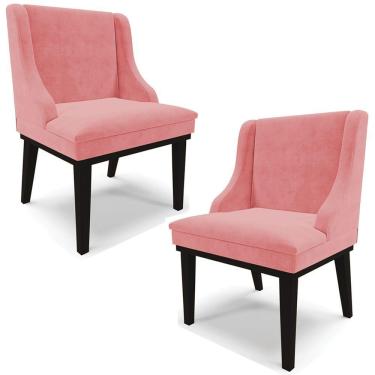Imagem de Kit 2 Cadeiras Decorativas Sala De Jantar Base Fixa De Madeira Firenze Suede Rosê/preto G19