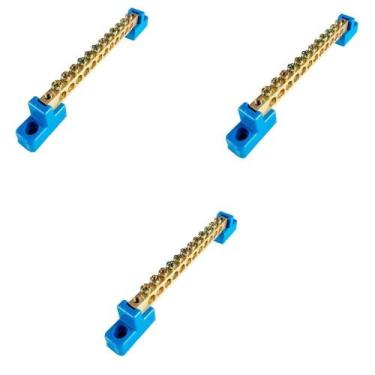 Imagem de Kit 3 barramento de dist. sem proteção azul neutro 12 furos - SEMELHAN