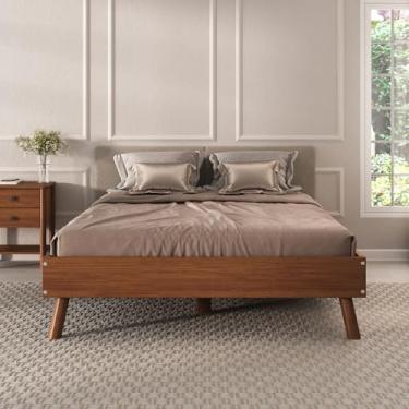 Imagem de IDIMEX Base Cama Casal De Madeira Escandinava Futon Pés Inclinados Castanho Karri 138x188 Reforçada com estrados