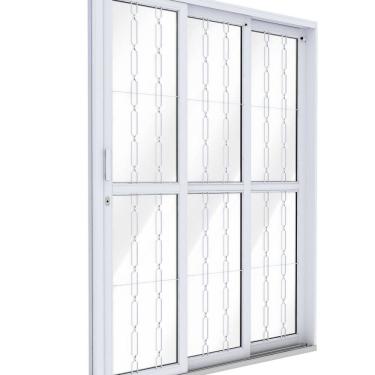 Imagem de Porta de Aço de Correr Lateral 3 Folhas com Grade Mosaico 213x150cm Riobras Aço Pronto Branco