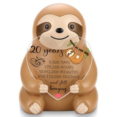 Imagem de FTONENI Estatueta de preguiça 20 anos para casal, linda resina preguiça segurando coração, placa acrílica, presente romântico engraçado para namorada, namorado, marido, esposa, decoração de mesa de