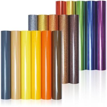 Imagem de DUEUIOE Pacote premium Glitter HTV - 16 cores sortidas PU transferência de calor vinil30 x 25,4 cm - em folhas para camisetas | Artesanato DIY e vestuário personalizado | Erva daninha de corte fácil