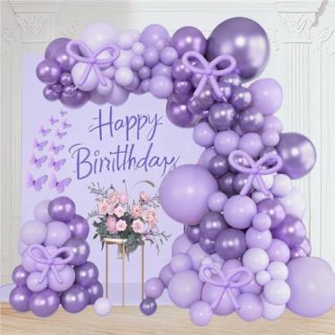 Imagem de Kit de arco de guirlanda de balões roxos, decorações de aniversário de balão roxo claro com enfeite de cupcake de borboleta para casamento, noivado, meninas, noivado, despedida de solteira, decorações