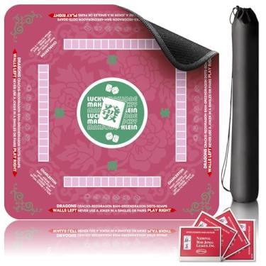 Imagem de Neoprene Mahjong Mat for Table - Board Game Poker Table Mat, Slip Noise Reduction Gaming Mat, American Mahjong Mat with Rules, Game Mat for Mahjong/Poker/Board Games/Card Games/Dominoes (Rose red)