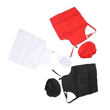 Imagem de Aqur2020 3 Conjuntos de Avental Infantil, Chapéu de Chef e Fantasia, Roupas de Cozinha de Poliéster Elástico para Festas, Halloween, Festivais, Vermelho Preto e Branco