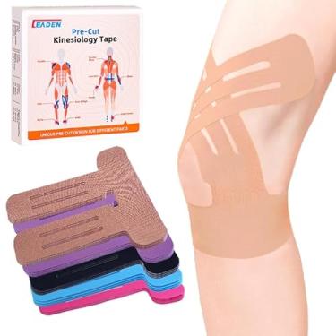 Imagem de IEADEN Fita cinesiológica pré-cortada para joelhos, 20 peças, atualizada, suporte e estabilidade do joelho, fita atlética para alívio da dor no joelho - impermeável e elástica, respirável