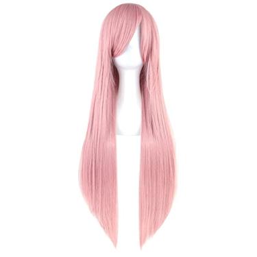 Imagem de Generic Peruca de Cabelo com Franja Lateral Reta Longa de 80 cm para Cosplay, Anime, Festa - Rosa Claro - Sintético