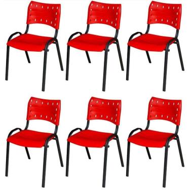 Imagem de Cadeira Iso Base Preto Igreja, Escola, Escritório - Vermelho Kit 6 Peças