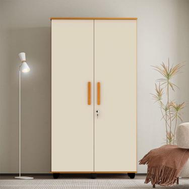 Imagem de Guarda Roupa Solteiro Multiuso sem Gaveta Reforçado Ouro Fechadura com Chave Nature / Off White