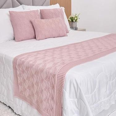 Imagem de Manta Casal, Peseira, Kit Peseira Manta Tricot Cama Casa + 3 Capas Almofadas(Rosa Prata,Queen)