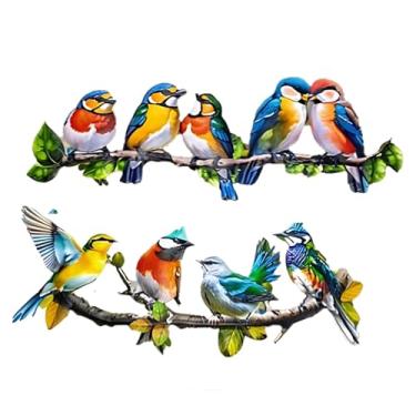 Imagem de 2 peças de decoração de metal de parede de pássaro, cerca de jardim de ferro ao ar livre, arte interna, varanda, pátio, pátio, escultura para pendurar facilmente, cores realistas vibrantes de longa