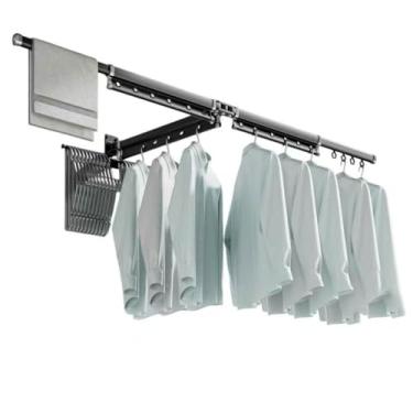 Imagem de Hhsdyl Cabideiro Retráctil Secar Roupa, Dobrável, Montado Parede Suporte Ferro Roupas Economia Espaço Varão para Pendurar Roupas Guarda-roupa,Gray,three