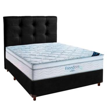 Imagem de Cama Box Preto + Colchão Casal Freedom Ortobom + Cabeceira
